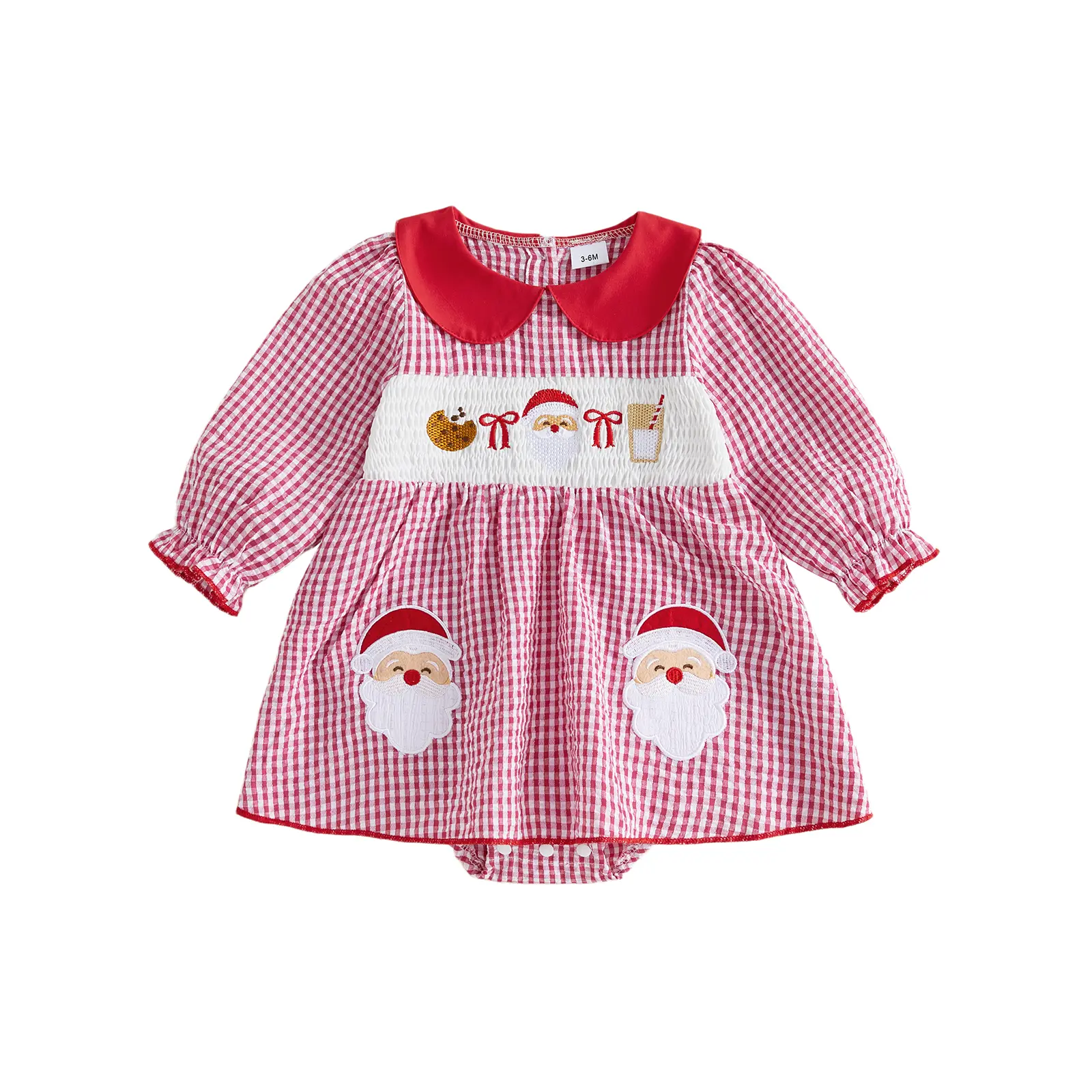 Babamoon Newborn Infant Baby Girl Christmas Romper Dress Doll Collar Puff Santa Claus Long Sleeve Jumpsuit Onesie Bodysuit