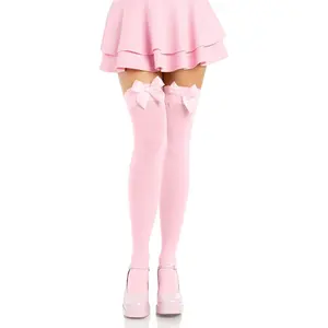 Women's Satin Bow Accent Thigh Highs