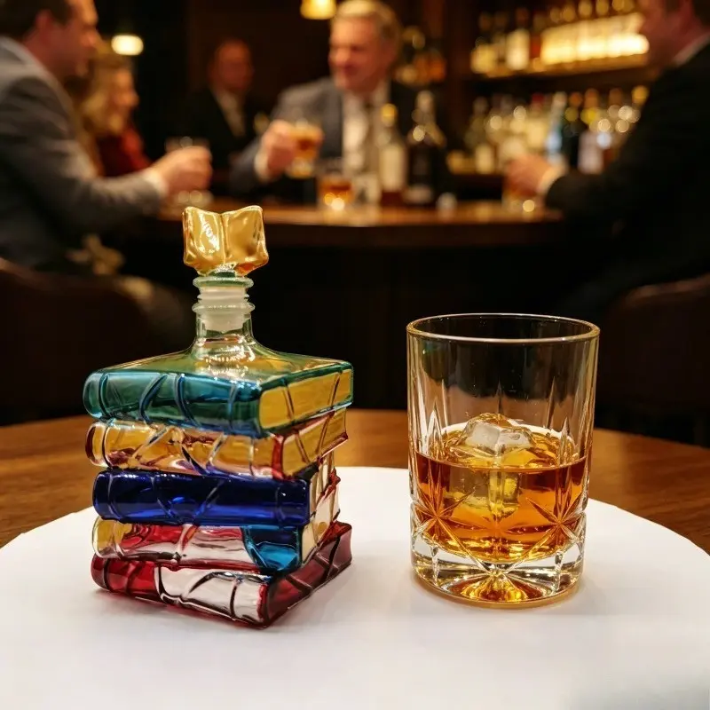 Creative Book-Shaped Wine Bottle, Handmade Colorful Glass Decanter, Whiskey, Brandy, Rum Holder, Bar Decor, Barware, Home Bar Accessories, High Borosilicate Glass