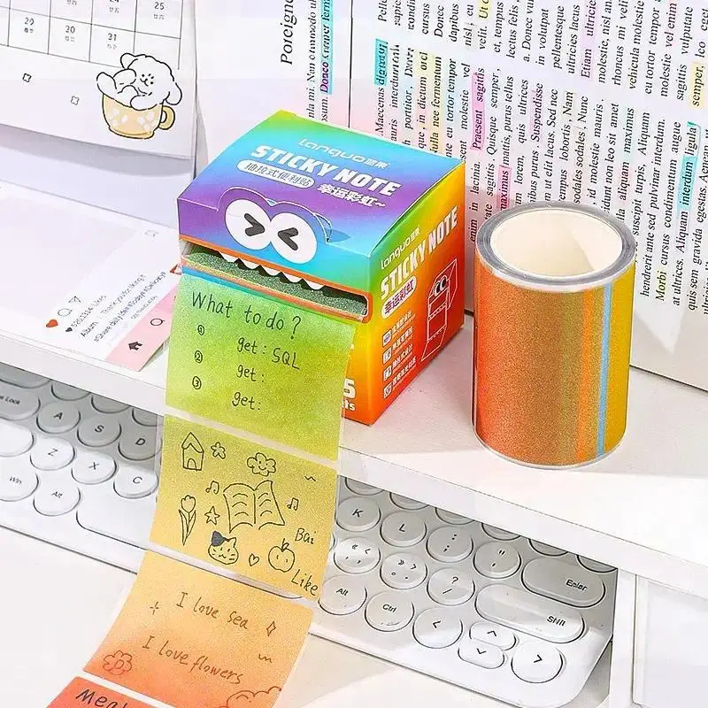 Cute Cartoon Sticky Notes with Pull-Out Dispenser, 105 Sheets Glitter Pearlescent Transparent Memo Pads, Self-Adhesive Smooth-Writing Notes for School, College, Office and Everyday Organization sohochic