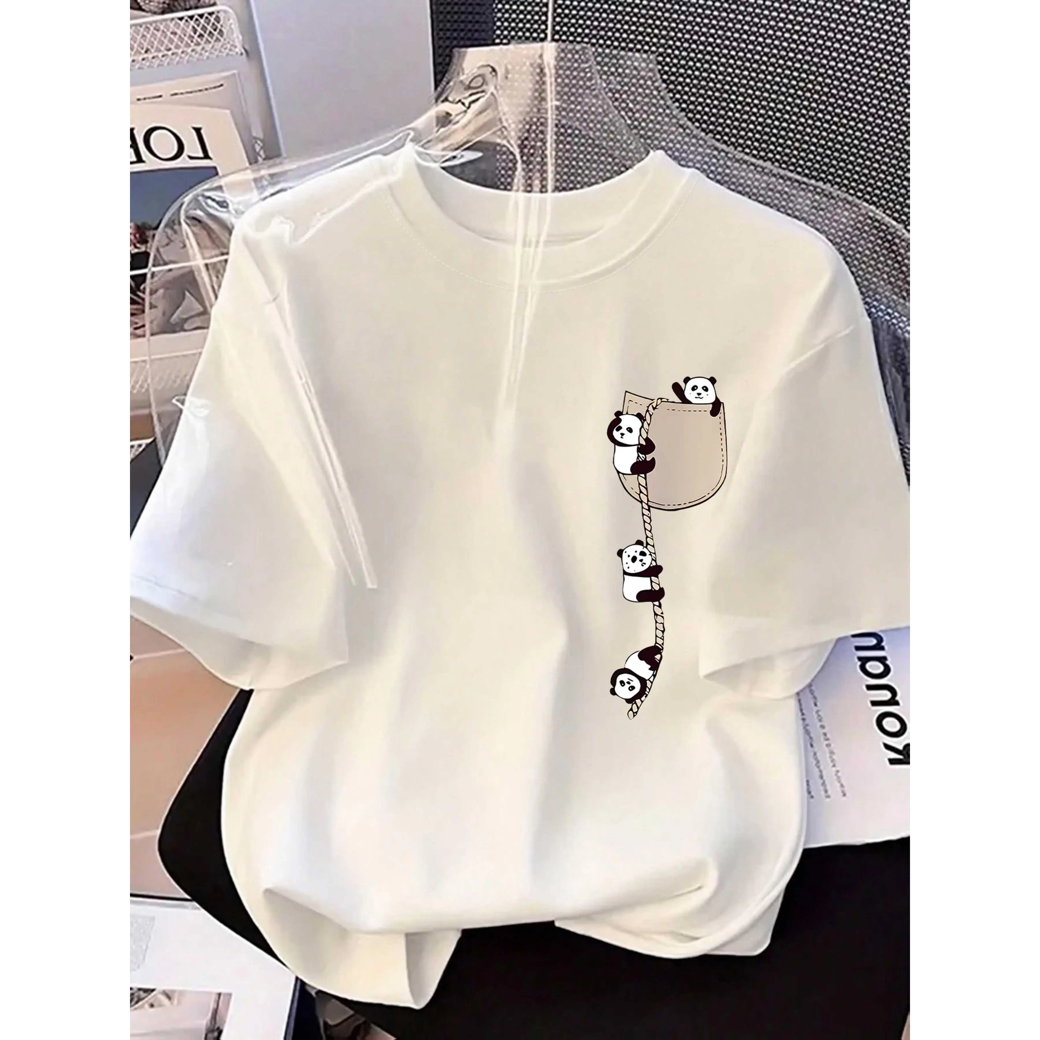 2026 Fashion New Arrival Women's Round Neck Panda Print Fashion Short Sleeve Summer Casual T-Shirt