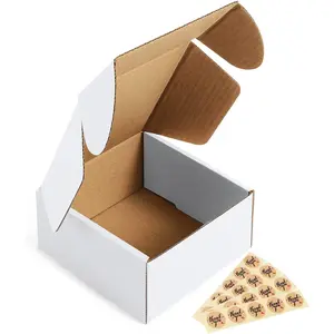 4x4x2" White Corrugated Shipping Mailer Boxes 50 Pack, Small Cardboard Mailing Boxes with 50 Stickers