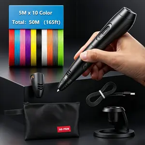 3DLNK PLUS 3D printing pen, 6-speed adjustable, temperature can be adjusted as needed, 10 colors of PLA filament, 5 meters each, totaling 50 meters (165 feet), complete set configuration, 8 picture book + tracing board, professional 3D printing pen.