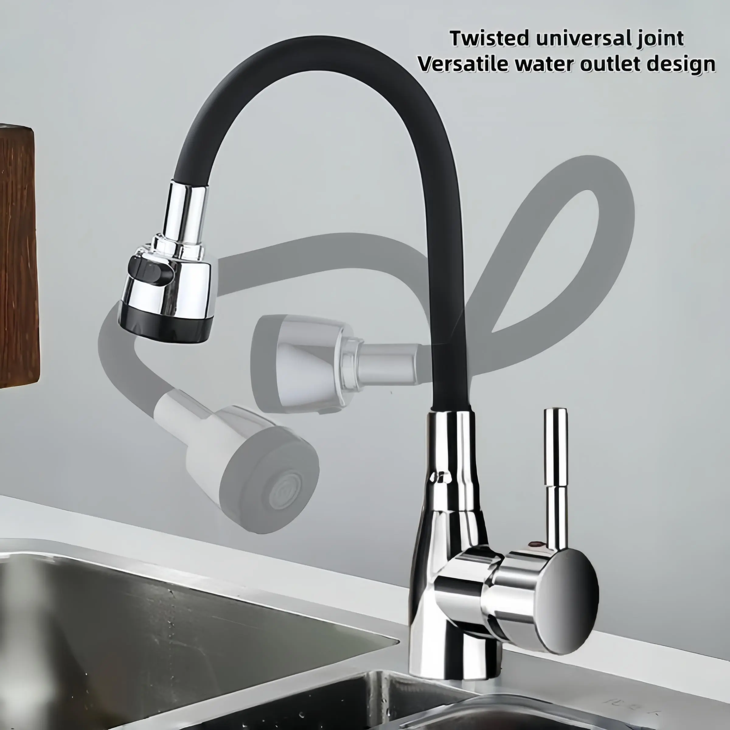 Stainless Steel Kitchen Pull-Down Cold Hot Water Faucet, Pull Out Faucet, Extendable Rotating Sink Basin Dishwasher Splash Proof Tap