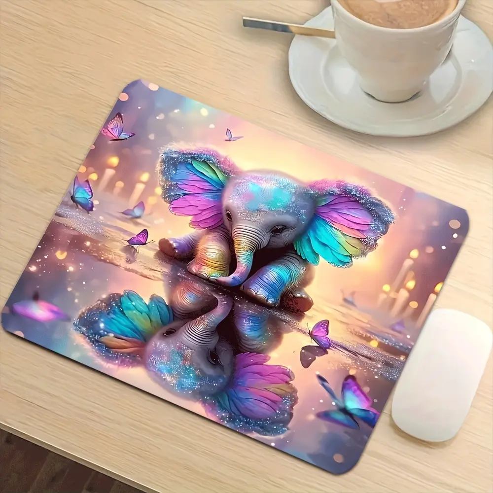 Colorful Elephant And Butterfly Gaming Mouse Pad, Suitable for Office Desk Supplies, Writing Desk, Desktop, Keyboard Mat, Holiday Gifts, New Year Gifts, Birthday Gifts, Party Decorations, Father'S Day