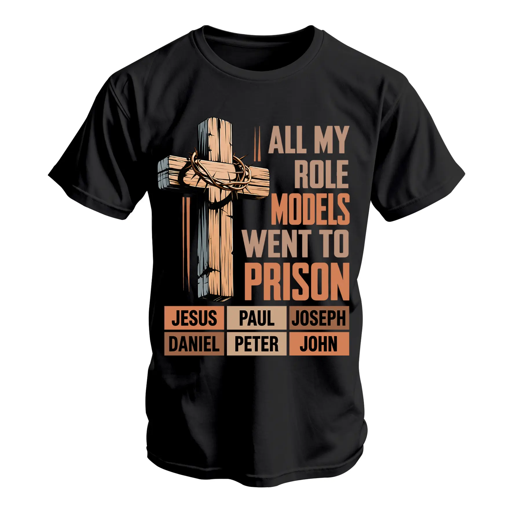 Men's "All My Role Models Went To Prison" Bible Printed Pure Cotton Short-Sleeve Shirt — Unisex Casual Wear, Ideal for Spring and Summer; Cool Graphic Tee featuring a Classic Crew Neck Design; Soft Cotton Fabric, Suitable for All Seasons