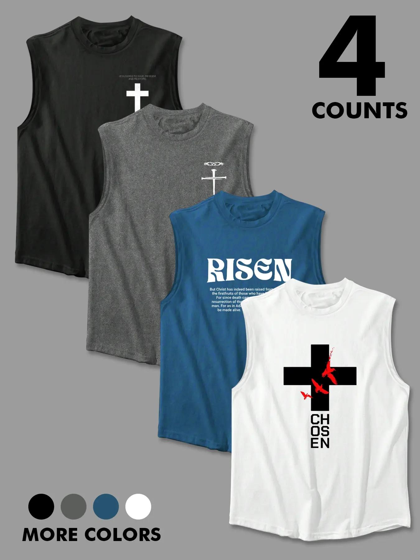 Men's Jesus Print Tank Top, Regular Fit Casual Sleeveless Round Neck Top for Daily Wear, Men's Clothes for All Seasons, Tank Tops Workout, Menswear