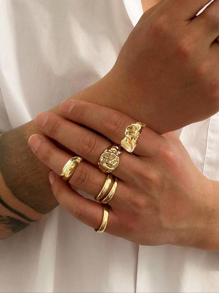 Men's Punk Style Geometric Liquid Metal Set, Zinc Alloy Adjustable Jewelry, Casual Fashion Accessory for All Seasons, Stacking Ring Set