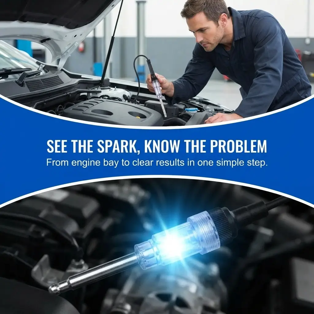 Inline Spark Plug Tester - Easy-to-Operate Tool with Straight Rubber Boot, Neon Bulb, Plated Shaft, for Spark Plugs, Automotive & Lawn Equipment Engine Diagnostic Repairs