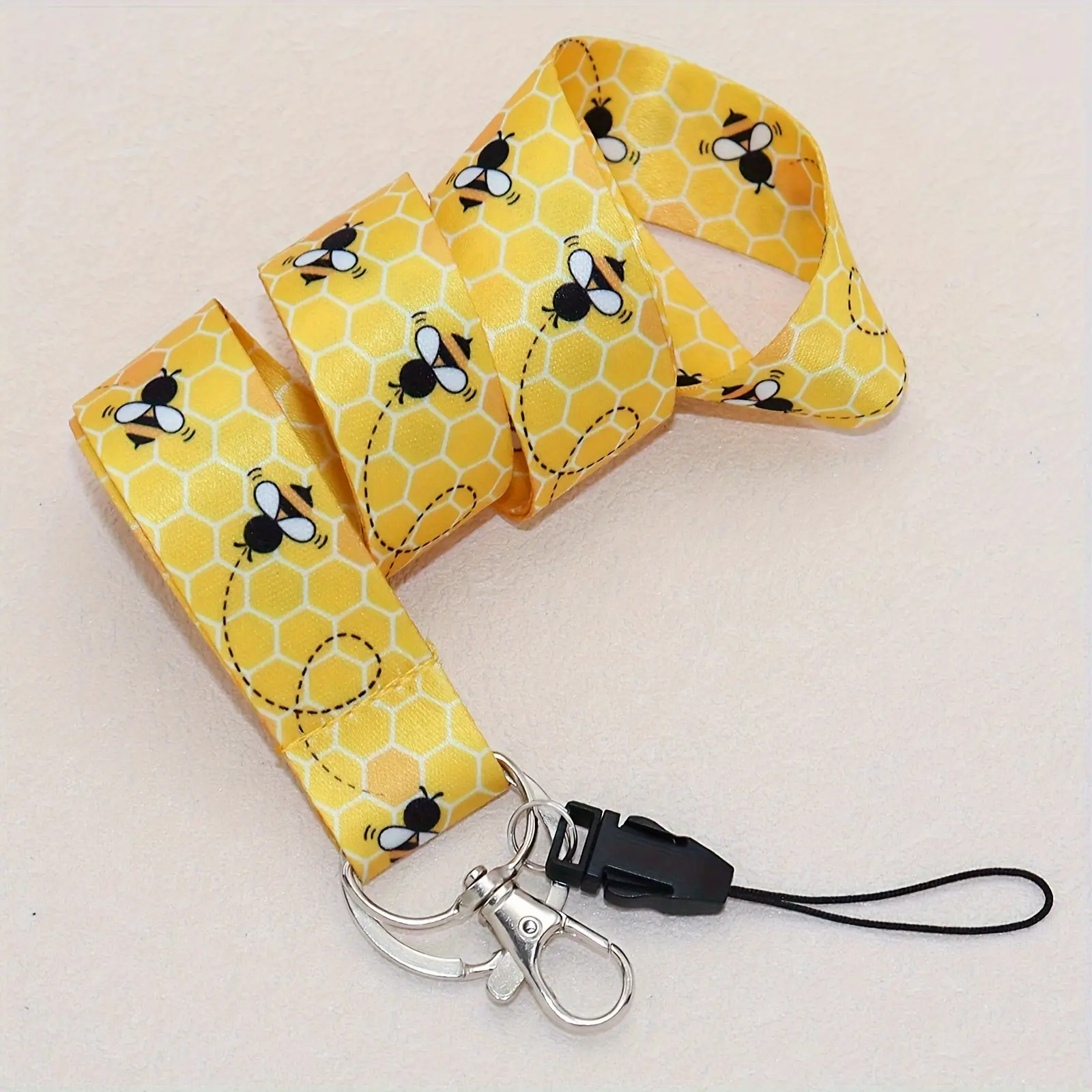 2D Yiflin 1pc Cute Bee Casual Polyester Lanyard for Teachers, Suitable for All Seasons, Comes with a Phone Strap And a Key Ring, Making It The Perfect Gift Choice for Teachers on Teacher'S Day