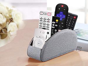 TV Remote Control Holder with 5 Compartments,Pu Leather Remote Caddy/Box/Tray Bedside Table Desk Storage Organizer for DVD, Blu-Ray, Media Player, Heater Controllers and Cosmetics Office Supplies