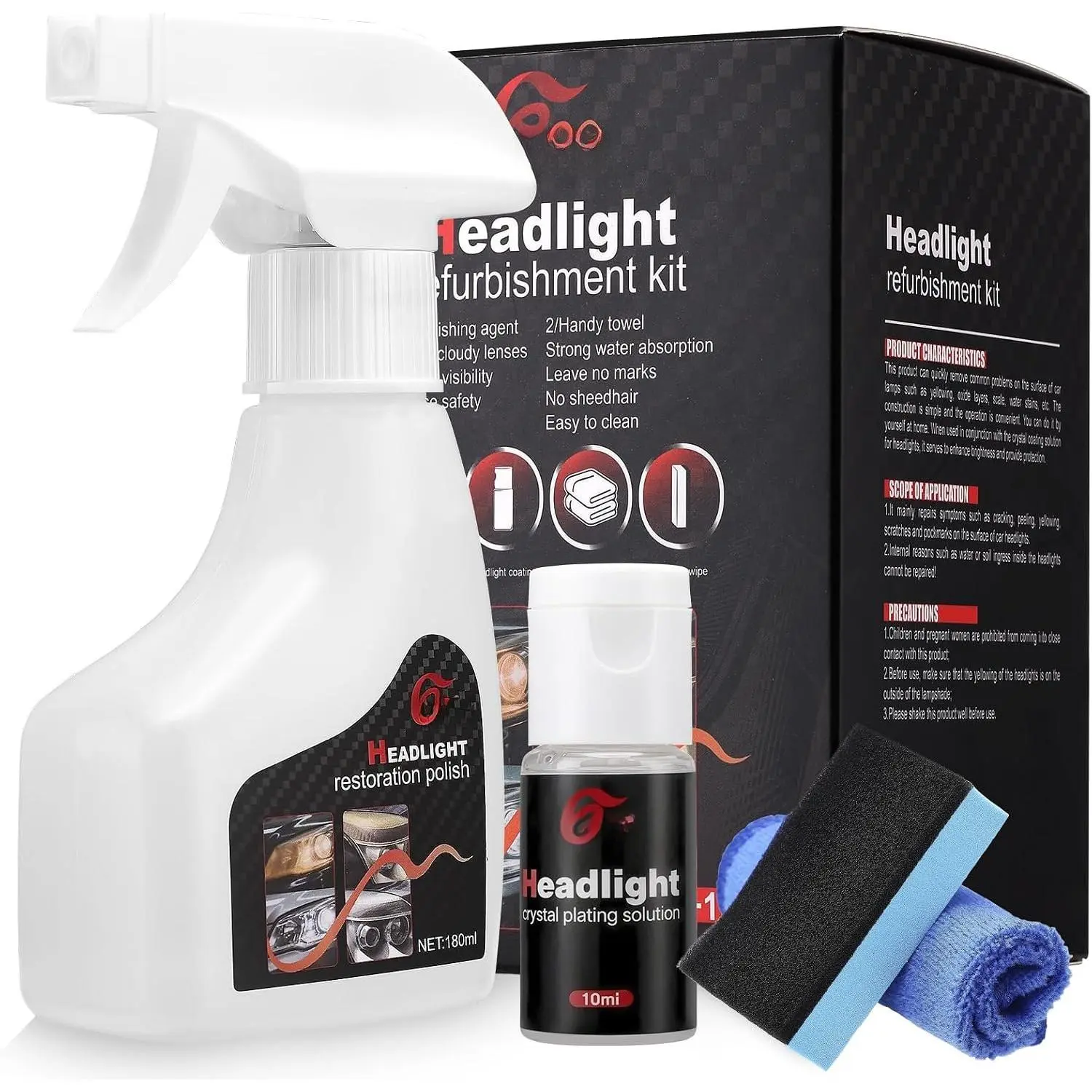 Automotive Headlamp Restoration Fluid Oxidized, Headlight  Kit, Professional  Headlamp Cleaner with Refurbishing Agent