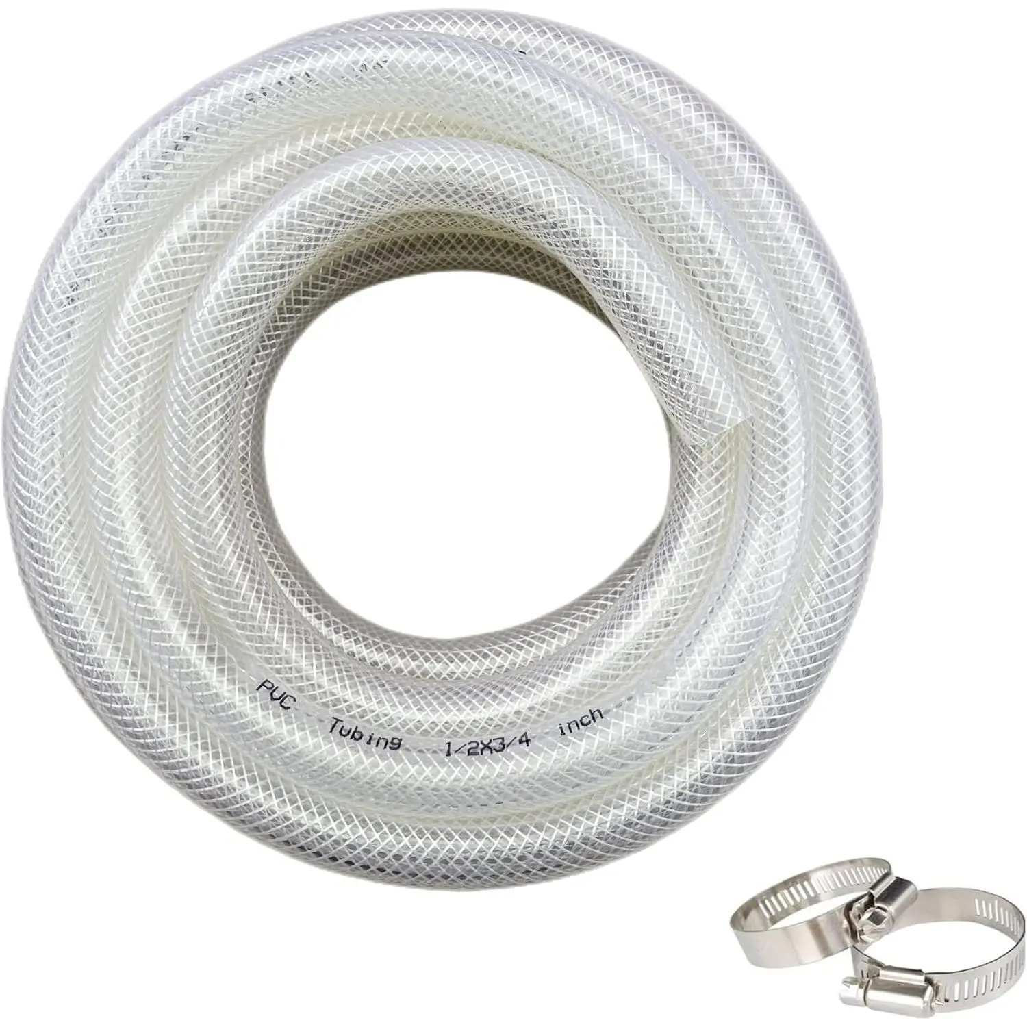 1/2" ID x 3/4" OD - 16.4 Ft High  Braided Clear PVC Tubing Flexible Vinyl Tube, Heavy Duty Reinforced Hose Tubing,  and Non