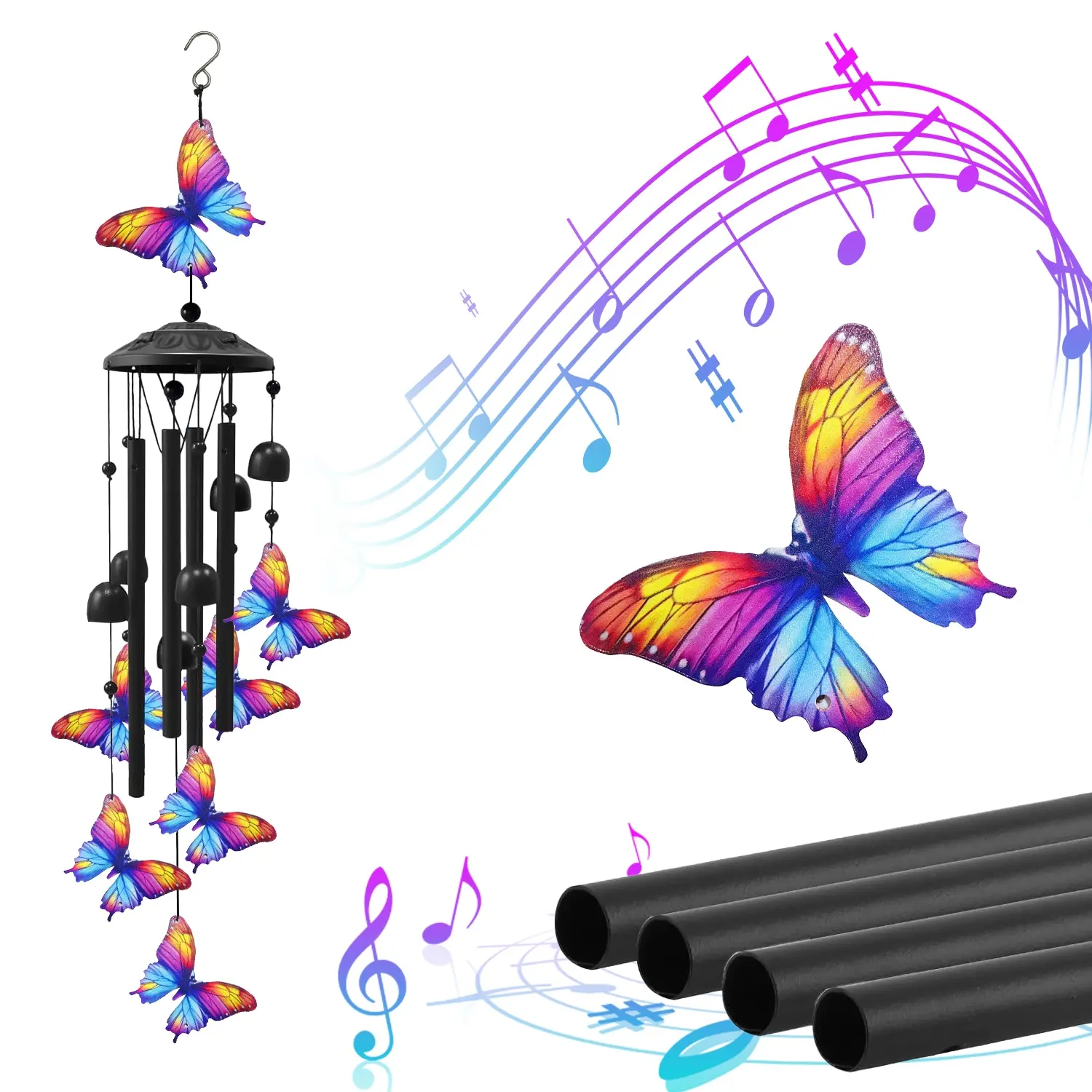 1Pc Butterfly Wind Chimes For Outside Metal Wind Chimes With Aluminum Tubes Deep Soothing Sound Decor For Garden Yard Home Patio Gift For Women Men#homeimprovement#homeimprovement