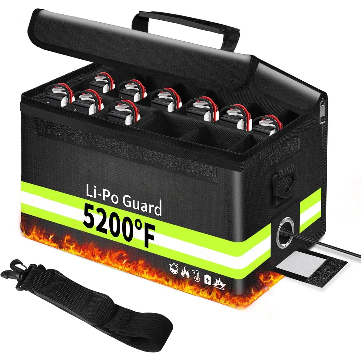 Lithium Battery Bag Fire Proof with Zipper/Reflective Strip/Handle,5 Layers of Heat Insulated Materials,Fireproof and Explosionproof for Charge and Storage with Handle for Cash