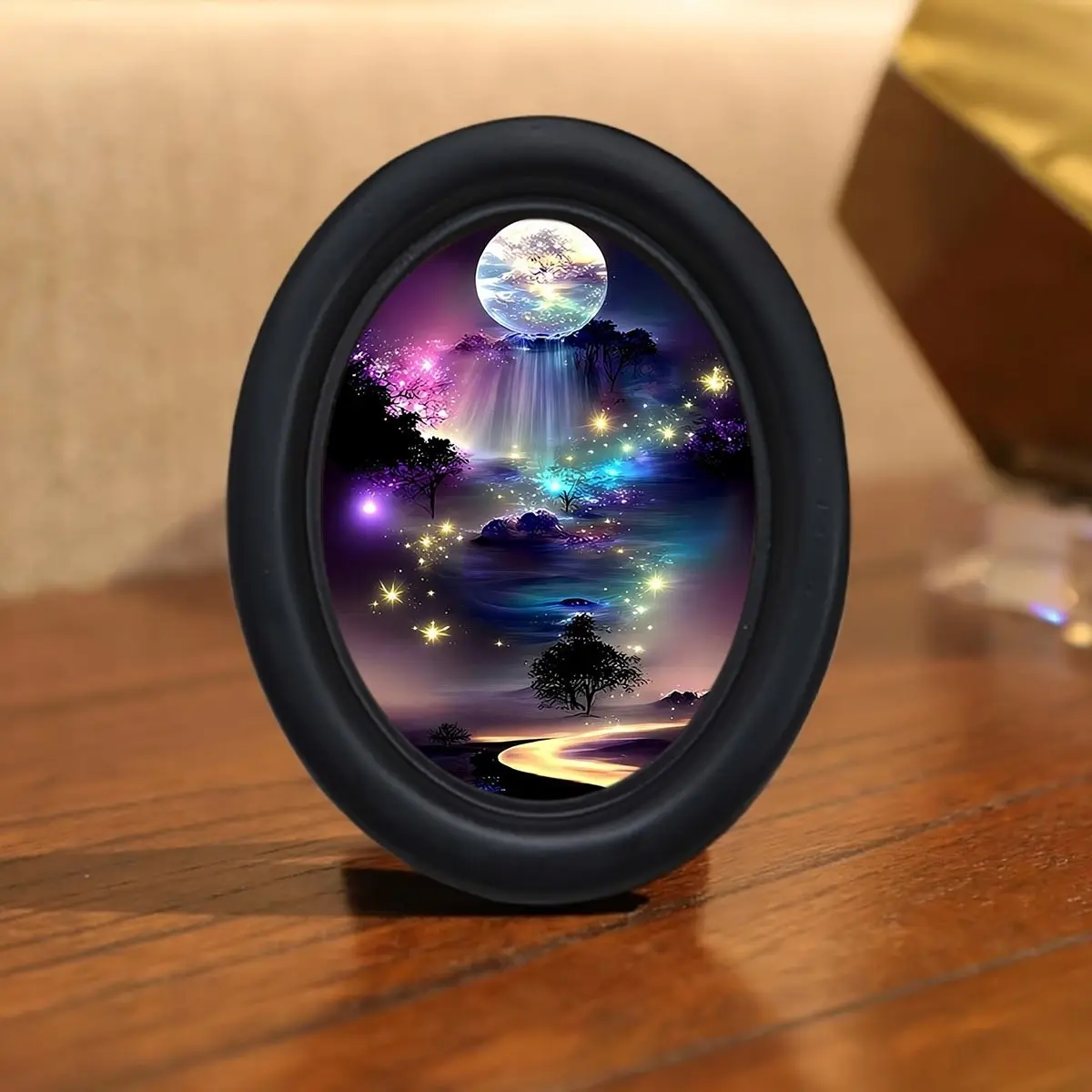 1 Bohemian style circular vertical wall photo frame - black baby room decoration with starry sky art painting, suitable for home decor, ethereal night scene printing painting, Picture frames for wall