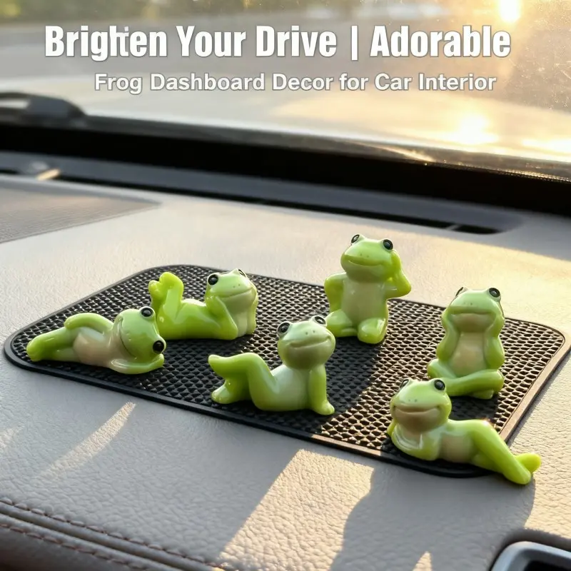 6pcs Cute Frog Desktop Ornaments for Car Dashboard Decoration, Resin Car Interior Accessories, Charming Auto Decor Gifts