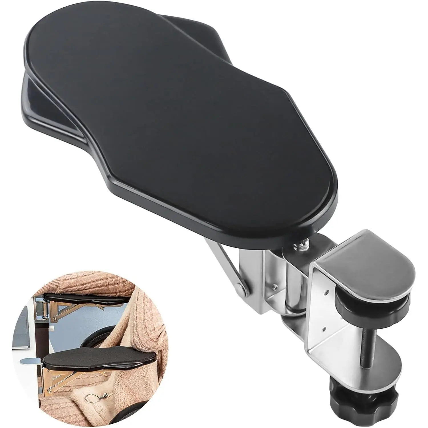 Arm Rest for Desk, Ergonomic Foldable Elbow Rest for Computer Desk, Adjustable Rotating Desk Extender Tray, Mouse Arm Bracket for Couch Keyboards Office Chair Car Massage Table (Black)