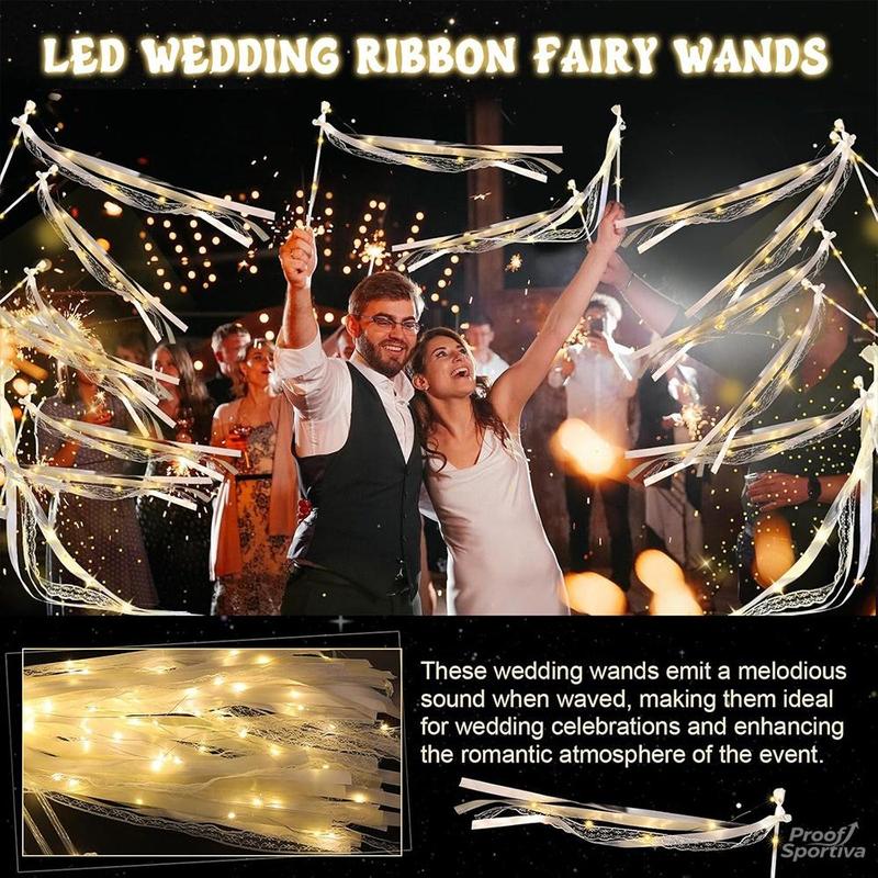 Proof Sportiva 30 Pieces Wedding Wand Ribbon Fluttering, 3 Light Up Modes, Light Up LED Silk Fairy Tale Wand, Light Up Lace Wand with Bell, Suitable for Weddings, Carnivals, Concerts, New Year's Day, Birthday Parties, Holiday Parties and more!