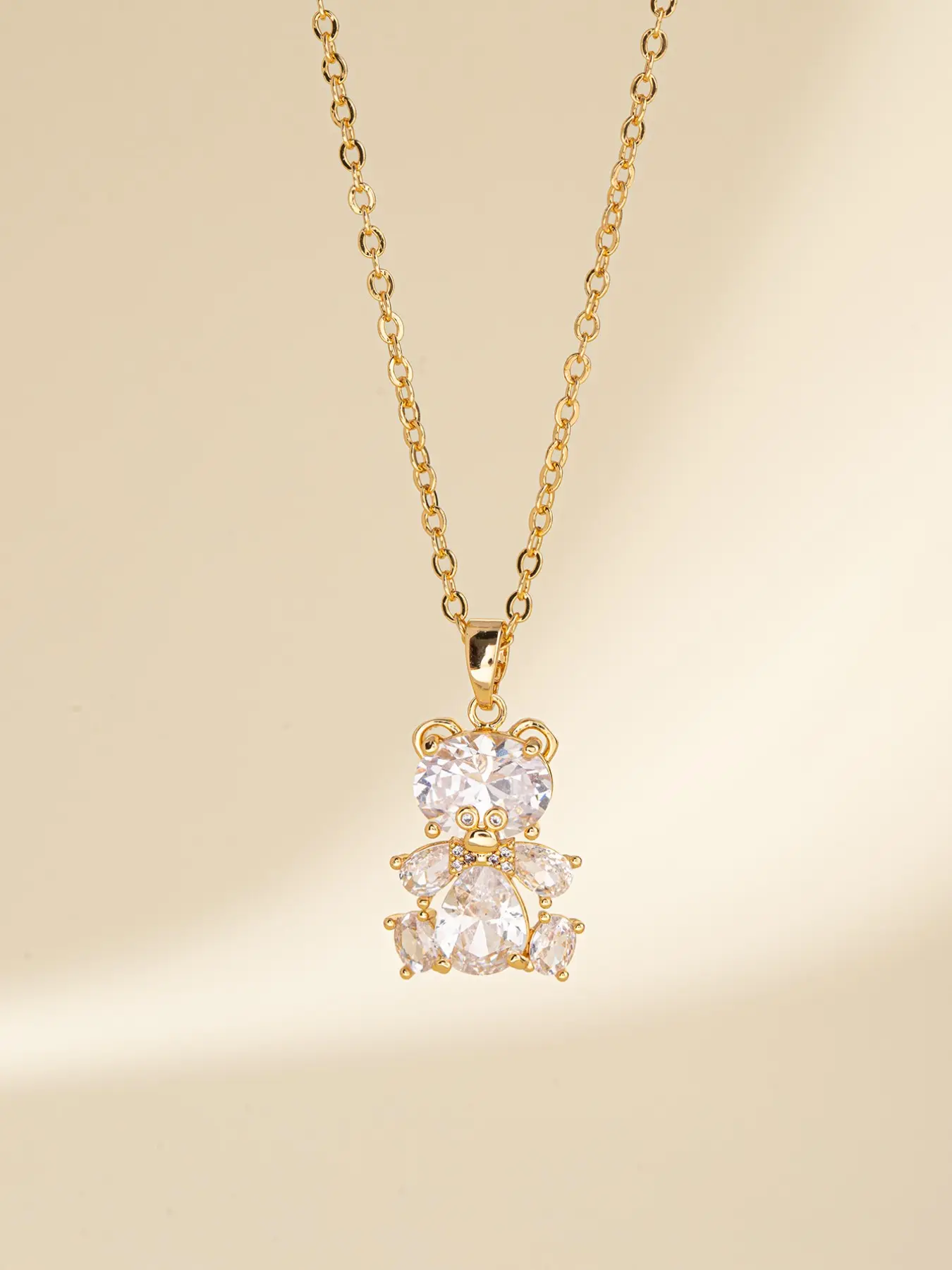 New Creative Zircon Bear Pendant Necklace, Elegant Sweet Geometric Design, Stainless Steel Chain, Perfect for Daily Wear or Parties