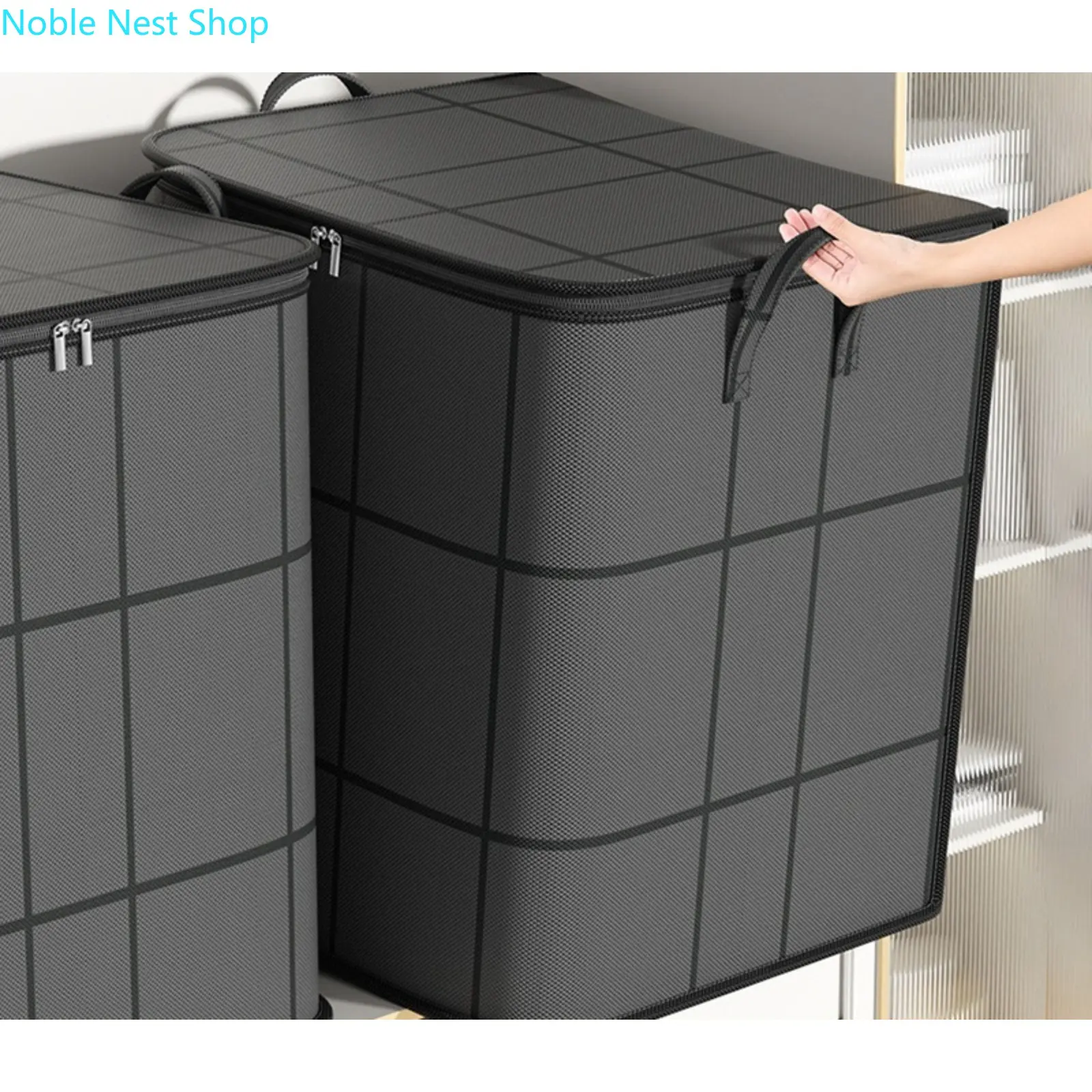 Thickened Quilt Storage Bag for Home, Large Capacity Black Woven Fabric Organizer for Bedding Clothes Moving Closet Bedroom Use