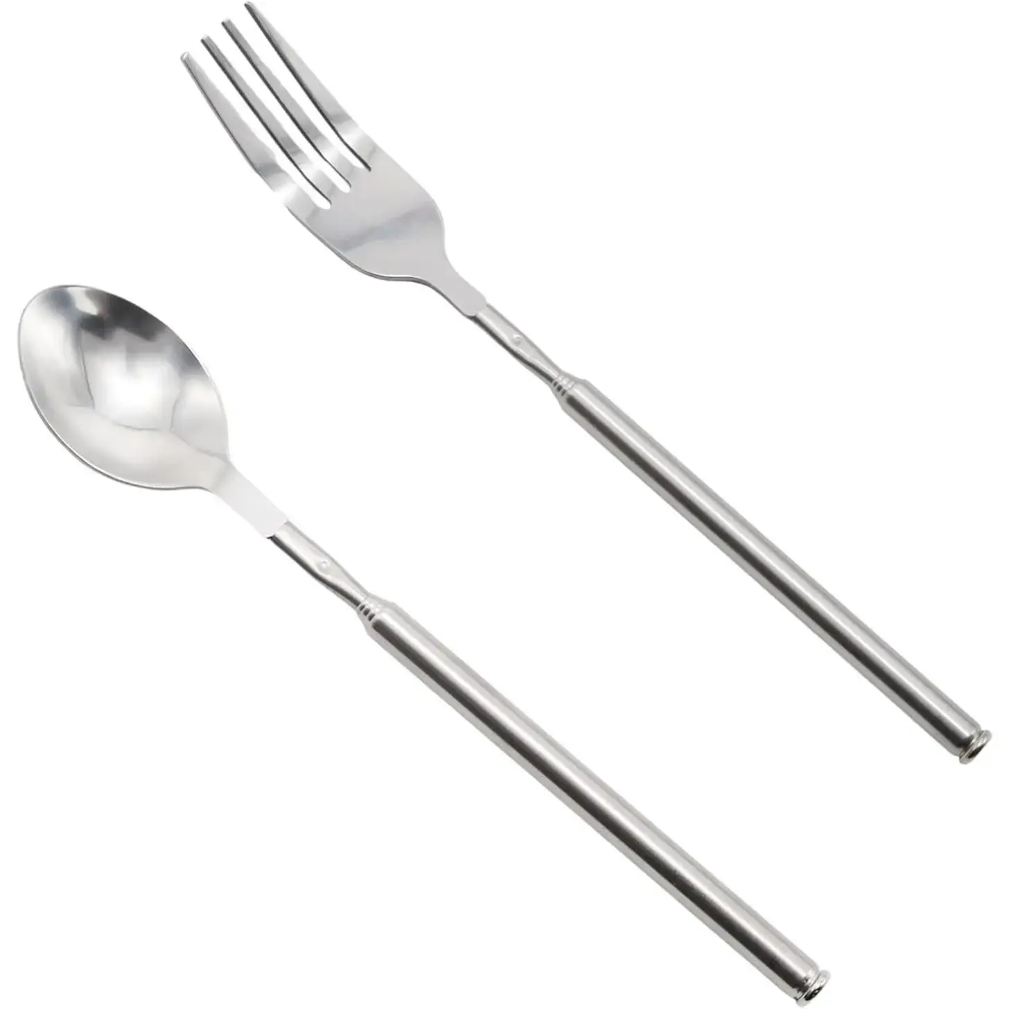 2 count Extendable Fork and Spoon,Expandable Forks Stainless Steel Telescopic Spoons, Adjustable Long Spoon for BBQ/Dinner/Fruit  Dessert