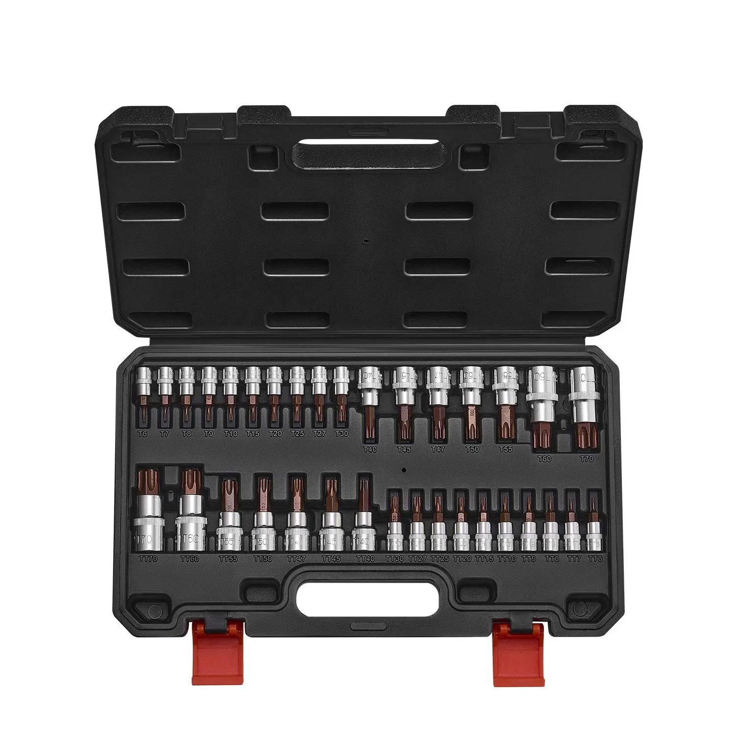 【DealsForYouDays】VEVOR Torx Bit Socket Set, 34-Piece Solid Star and Tamper Proof T6-T70, S2 Alloy Steel and Cr-V Steel, 1/4 in, 3/8 in, and 1/2 in Drives, with Enhanced Storage Case, Torx Sockets for Hand Use