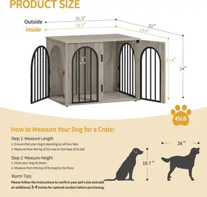 Hzuaneri 31.5'' Wooden Dog Crate Furniture, Indoor Dog Kennel Dogs Cage for Small/Medium Dogs, Heavy Duty Dog Crates Decorative Pet House End Side Table TV Stand, Greige Black DFC85105B