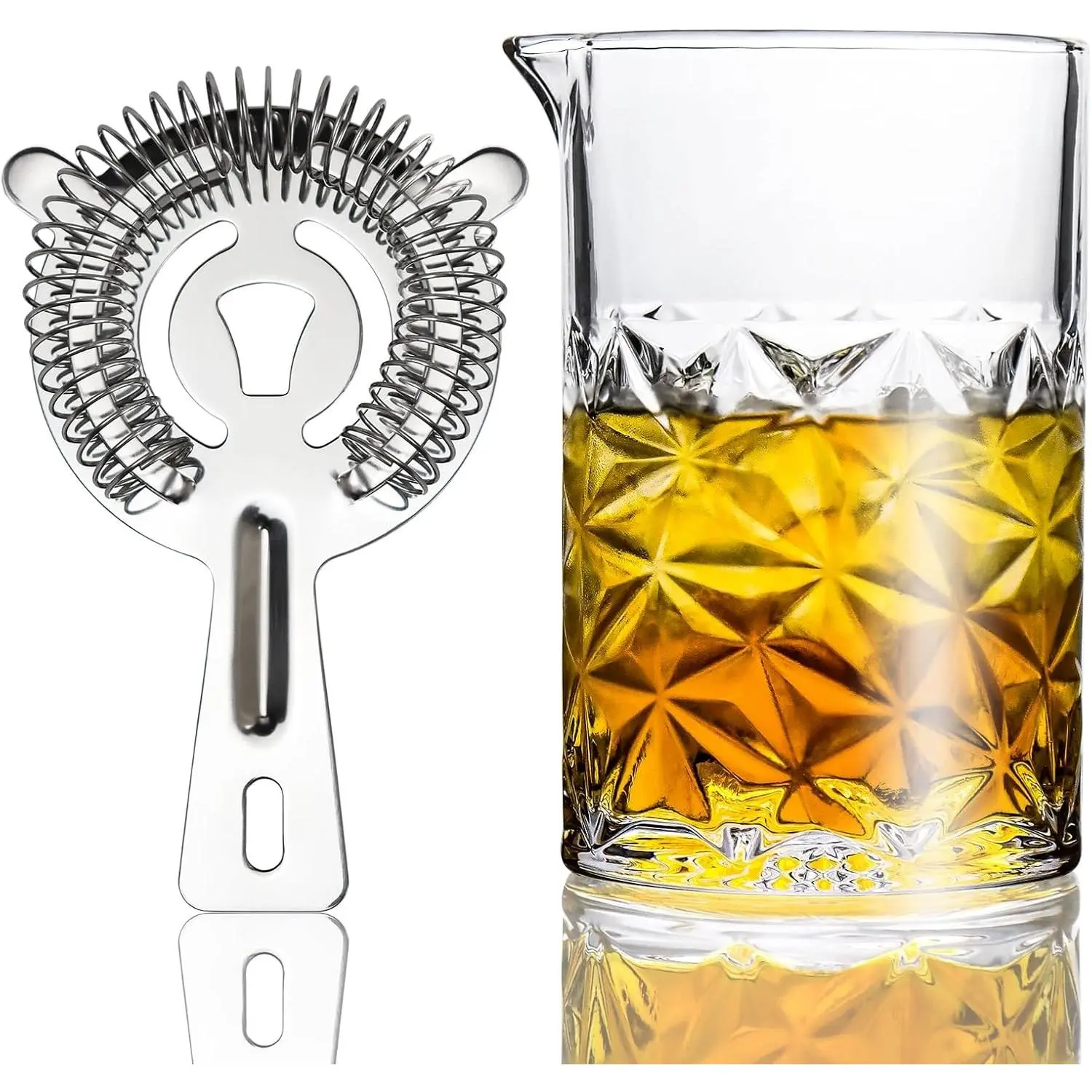 Cocktail Mixing Glass with Strainer Set, Bartender Gifts for Men | 24 oz Crystal Stirring Glass with 304 Stainless Steel Strainer, Elegant and Professional Barware Tools, Housewarming Gift