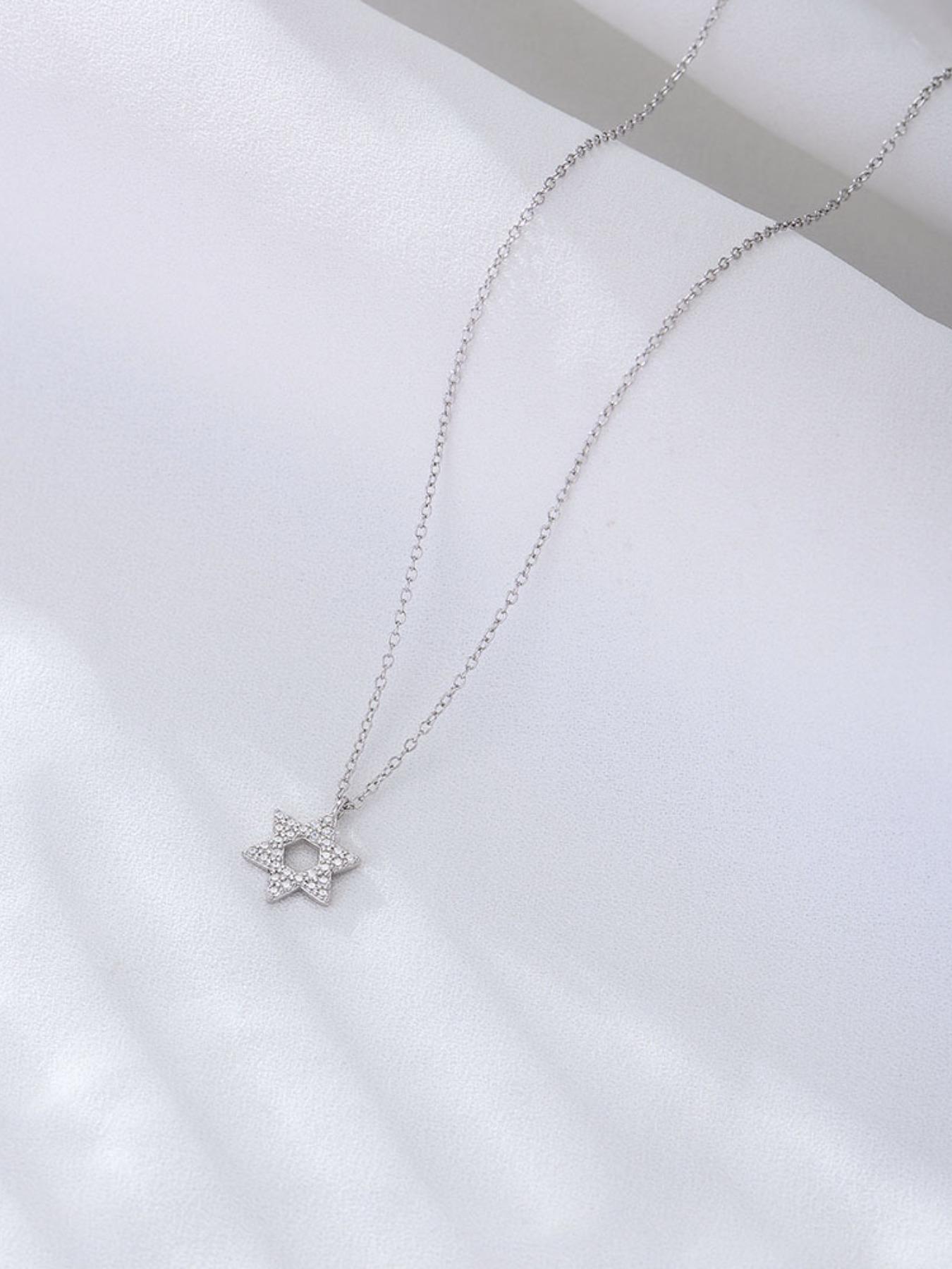 925 Sterling Silver Synthetic Zircon Inlaid Star Of David Pendant Necklace for Women, Fashion Jewelry for Party, Daily Decor, Trendy All-match & Exquisite Jewelry for Birthday Gift, Mom Gifts, Elegant Necklace