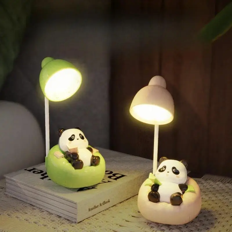LED Panda Desk Lamp Rechargeable Night Light Creative Mobile Phone Holder Desktop Ornament Bedroom Living Room Children Gift