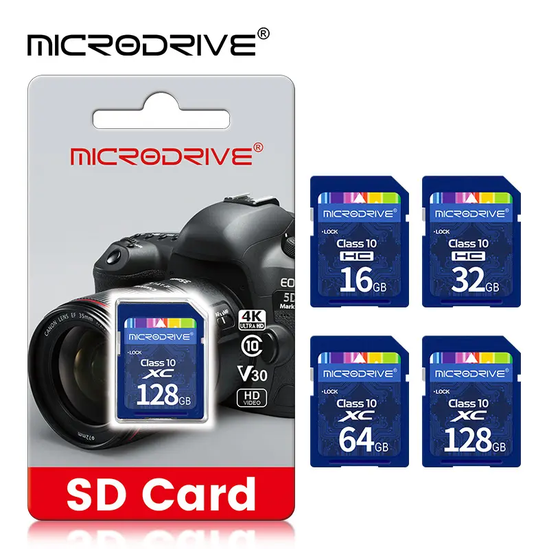 Microdrive SD Card 16GB 32GB 64GB 128GB 256GB Class 10 High Speed Memory Card, U3 V30 4K HD, for Cameras, Laptops, Computers and Professional Photography