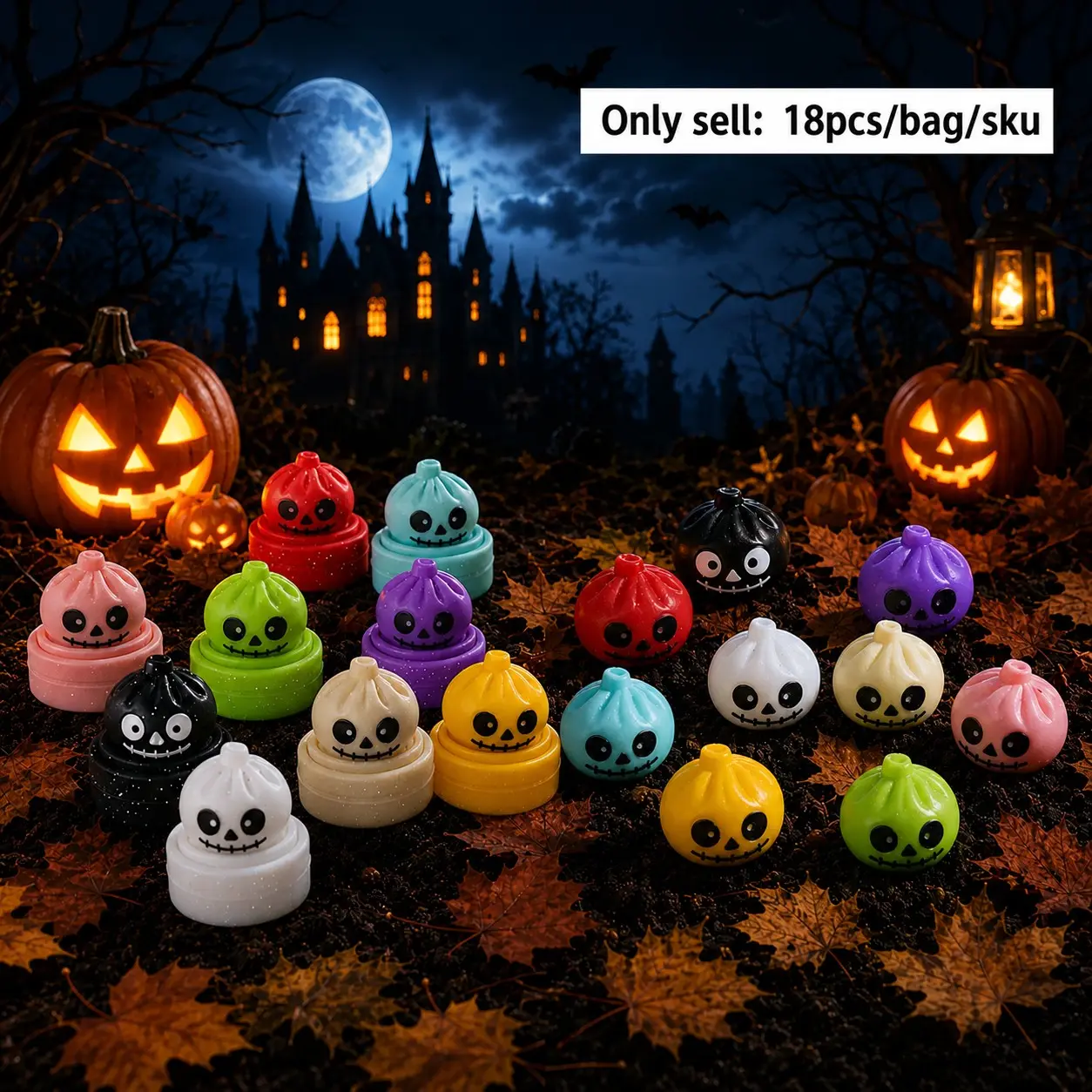 Halloween Style Colorful Flashing Bead Set, Silicone Beads for DIY Crafts, Pen Charms, Keychains, Jewelry Making Kit, 18 Pieces