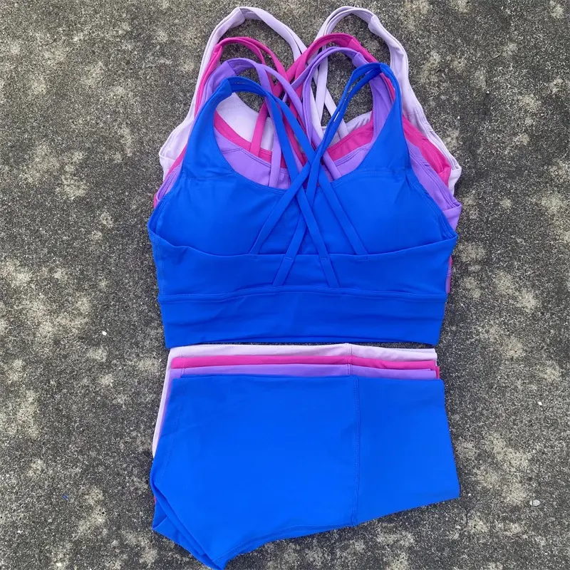 Women 2‑Piece Yoga Outfit, Crisscross Back Padded Sports Bra & Workout Shorts Activewear Set