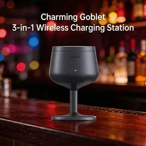 Qi2 25W 3-in-1 Wireless Charging Station, Wine Glass Inspired Design, Compatible with iPhone 12-17 Series, Apple Watch, Wireless Earbuds & Devices, Ideal Gift Choice