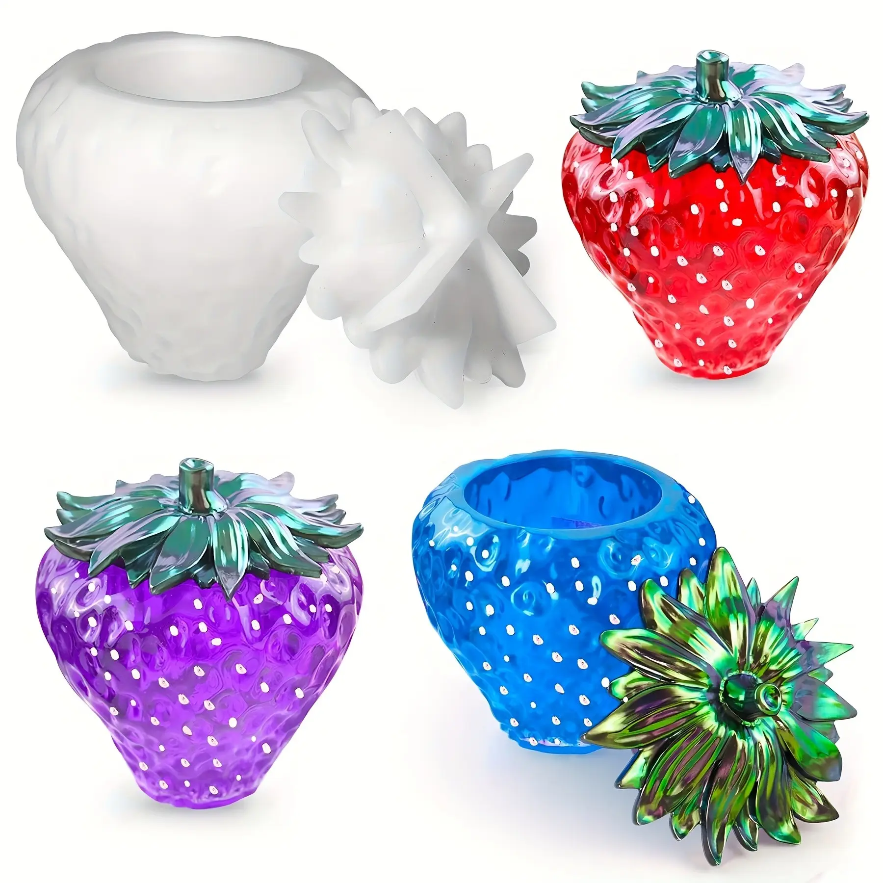 1 Set Strawberry Jar Silicone Resin Mold with Lid, Epoxy Casting Silicone Mould, DIY Jewelry Storage Box, Candle Holder, Trinket Container for Home Decor Craft Casting