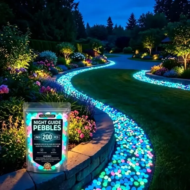 200 Solar Powered Glow Stones, Waterproof Night Light Decor, Colorful Outdoor Fluorescent Stones, Garden Party Festival Decoration, Solar Garden Lights, Decorative Outdoor Lighting