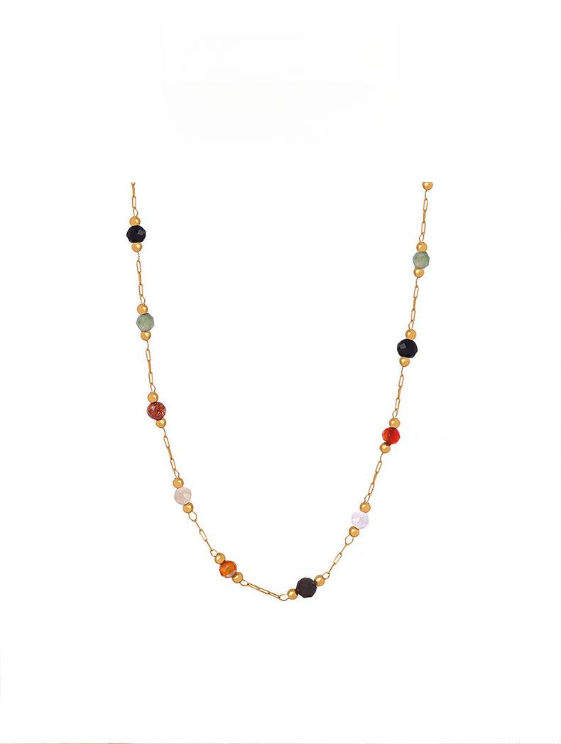 Colorful Natural Stone Beaded Necklace Set for Women – Light Luxury Vintage-Inspired Fashion Design – Versatile Fade-Resistant Jewelry