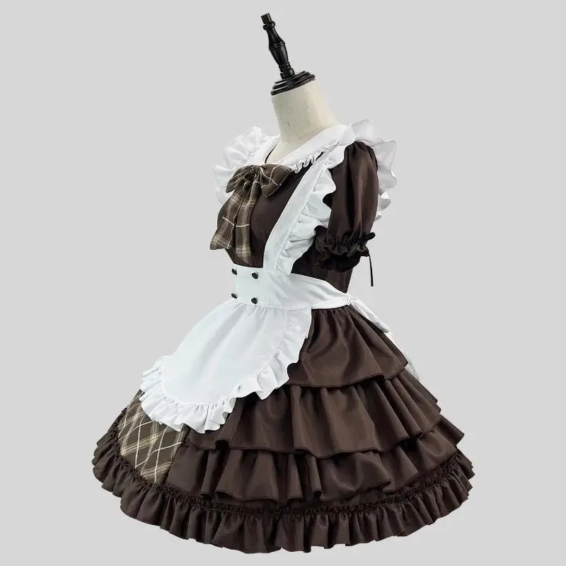 Color Cosplayer Detective Suit Anime Cosplay Costume Maid Dress Lolita with Apron Brown Lolita Women Dress Short Sleeved Outfit