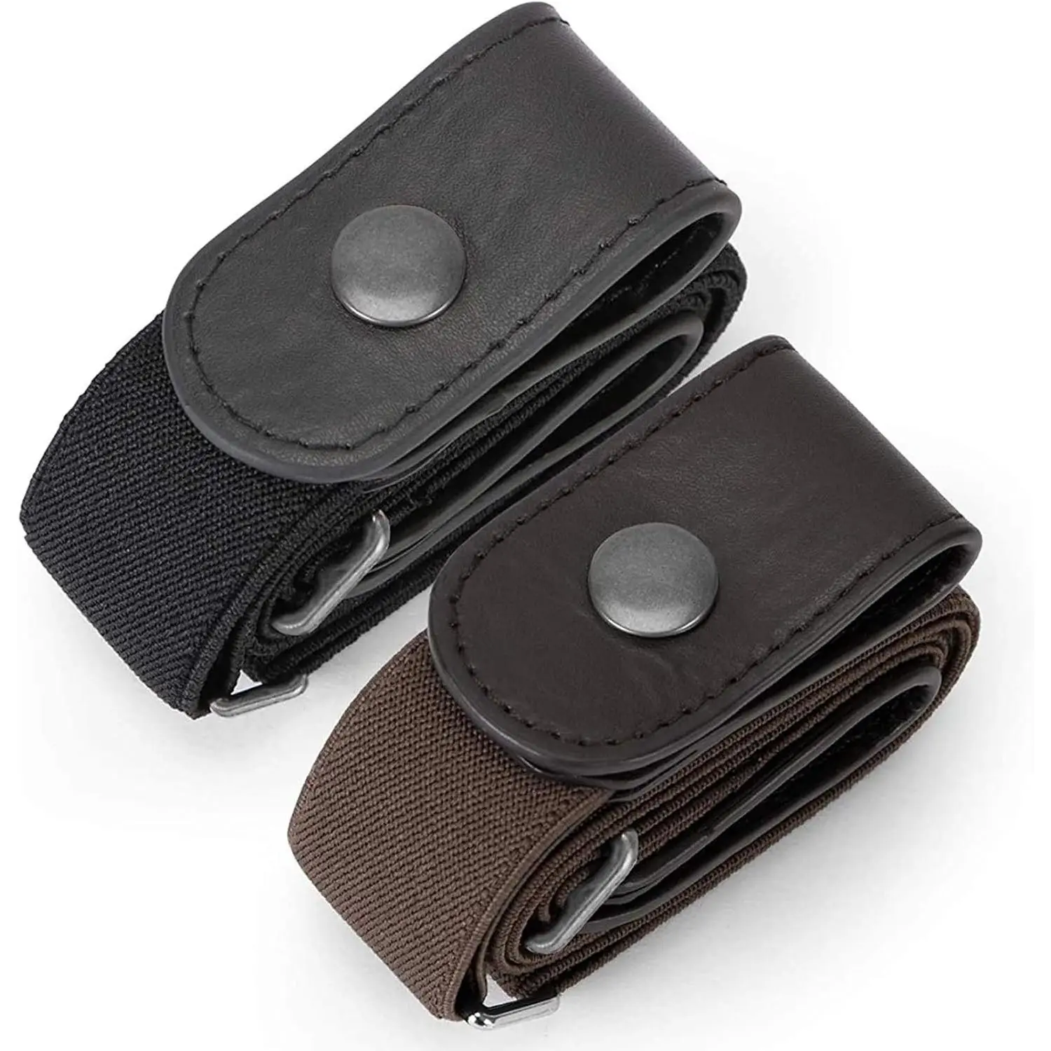 2 Pack Buckle Free Comfortable Elastic Belt for Women or Men, Buckle-less No Bulge No Hassle Invisible Belts