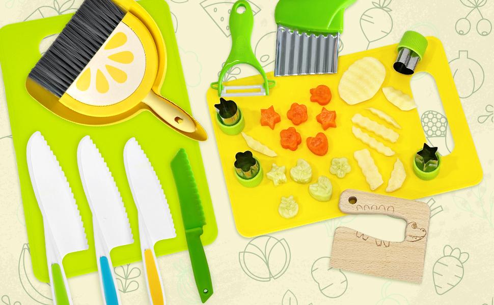 15 Pieces Kids Safe Knife Set for Real Cooking Child-Friendly Plastic Chef Tools Montessori Kitchen Toys for Toddlers with Bright Colors Gifts for Boys and Girls