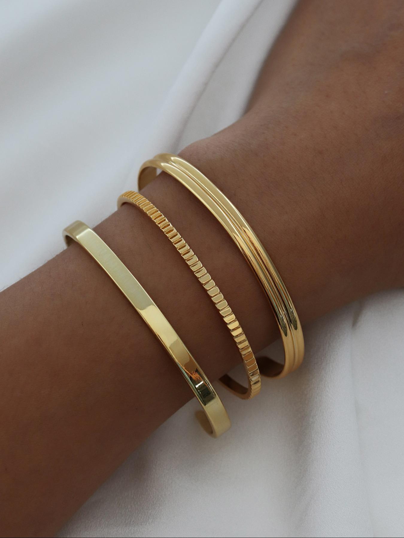 Women's Minimalist Temperament Plain Color Cuff Bangle Bracelet, Trendy All-match & Exquisite Jewelry for Birthday Gift