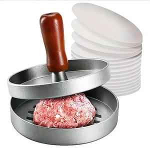 stainless steel burger press (1 count), portable non stick manual burger food press, meat & poultry utensils for home kitchen use, kitchen accessories, kitchen cooking supplies & gadgets, grey kitchenware