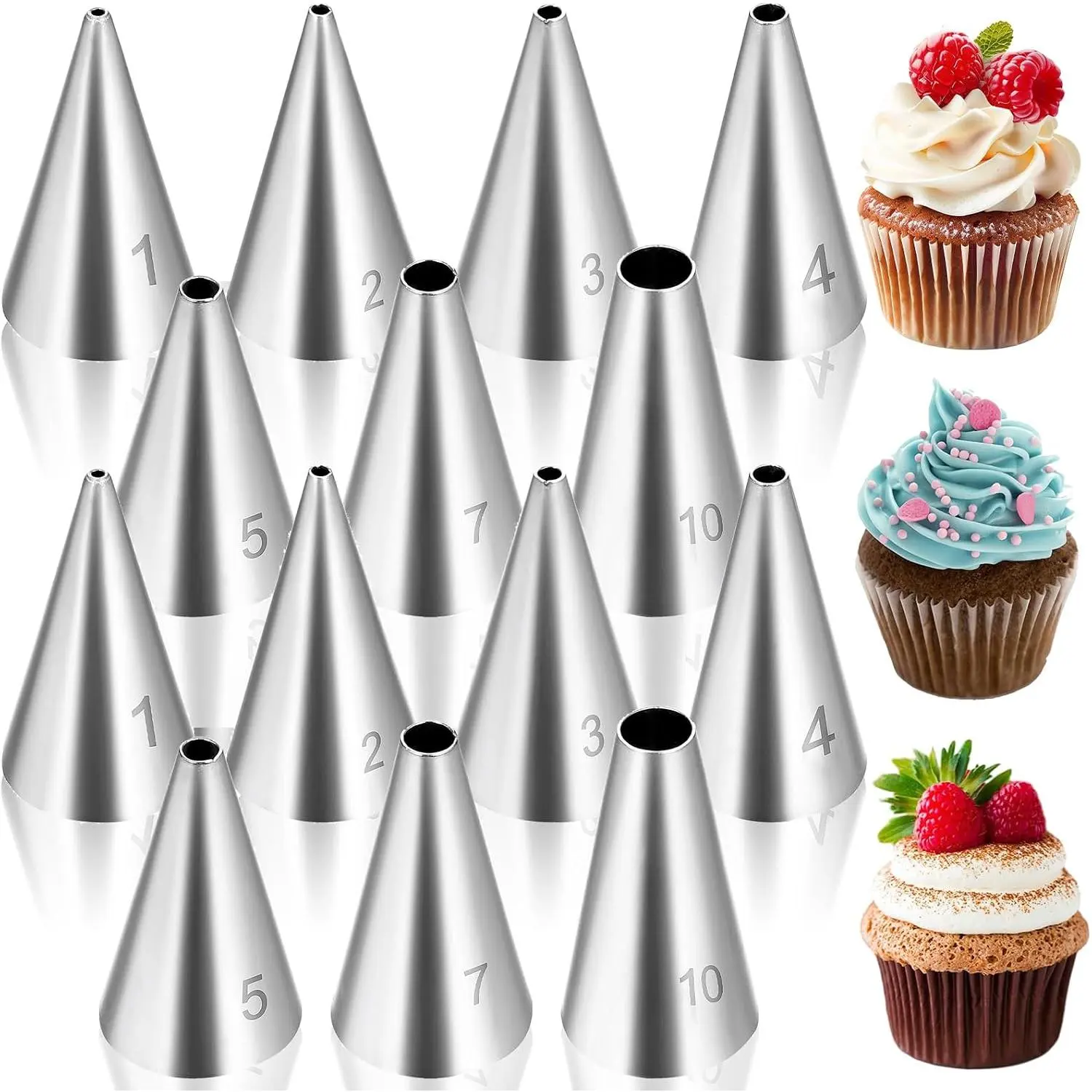 14 count Round Hole Piping Tips Set, Stainless Steel Frosting Piping Kit, Cake Decorating Kit with 7 Sizes Nozzles Tips Piping Set, Baking Sets Tools for Pastry Fondant and Cream Bag Filler