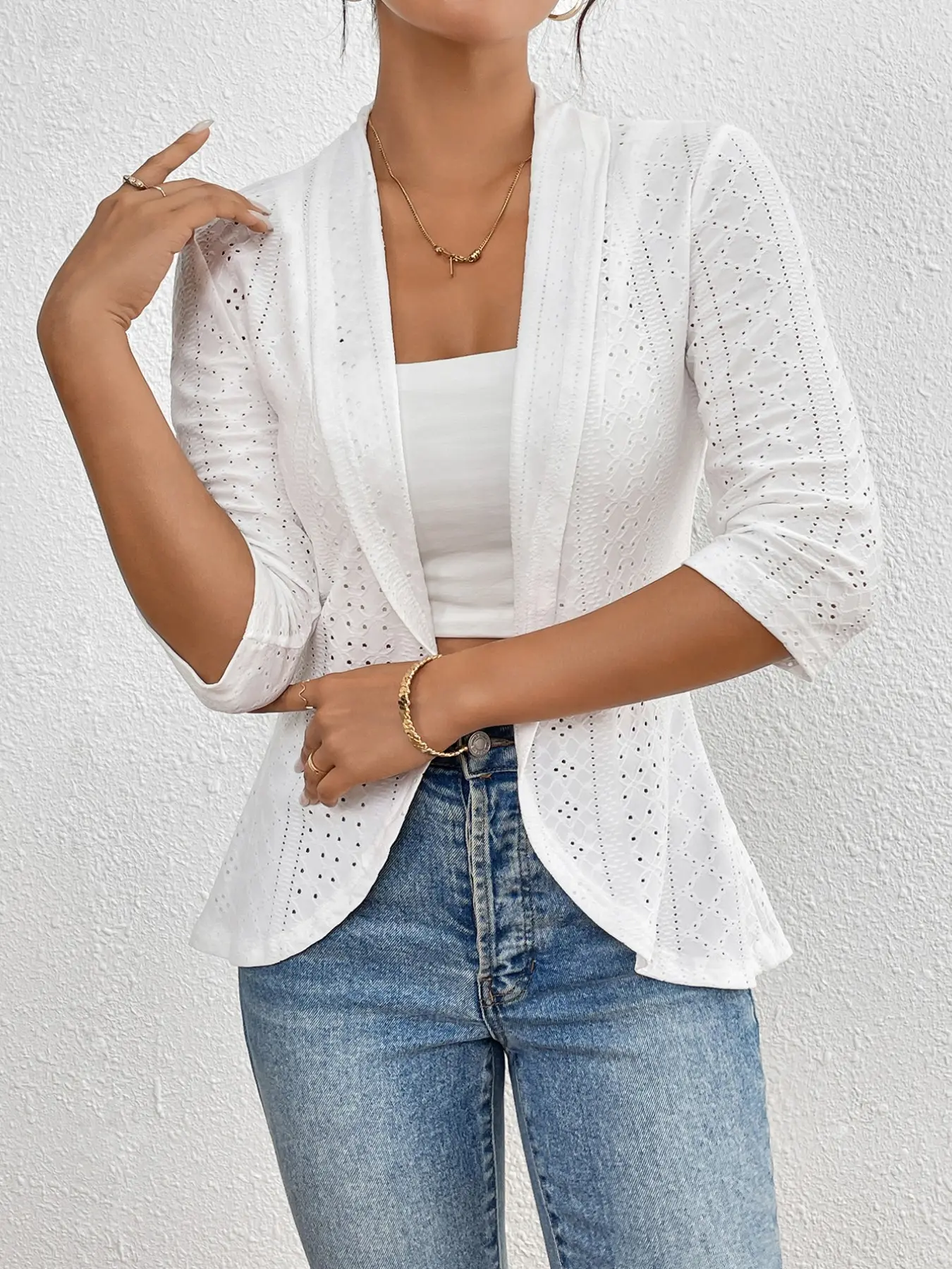 Versatile Hollow Out Cardigan, Three-Quarter Sleeve Lightweight Breathable Top, Perfect for Air Conditioning Rooms and Outdoor Activities