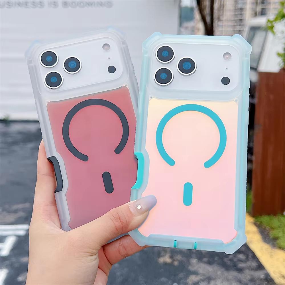 Fin Color Changing Laser Dazzling Magnetic Phone Case for iPhone 17 Air 16 15 14 13 Pro Max for MagSafe Wireless Charge Shockproof Cover Link No.45