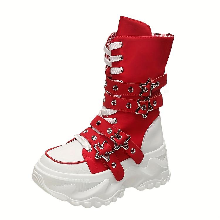 Chunky Platform Thick-Sole Height Increase 1.38 1.97 Lift Lace-Up Round-Toe All-Season All-Terrain Traction Low Heel Rubber Sole Fabric Upper Casual Athletic Wear Brown Black Easy-Clean Hand Washable