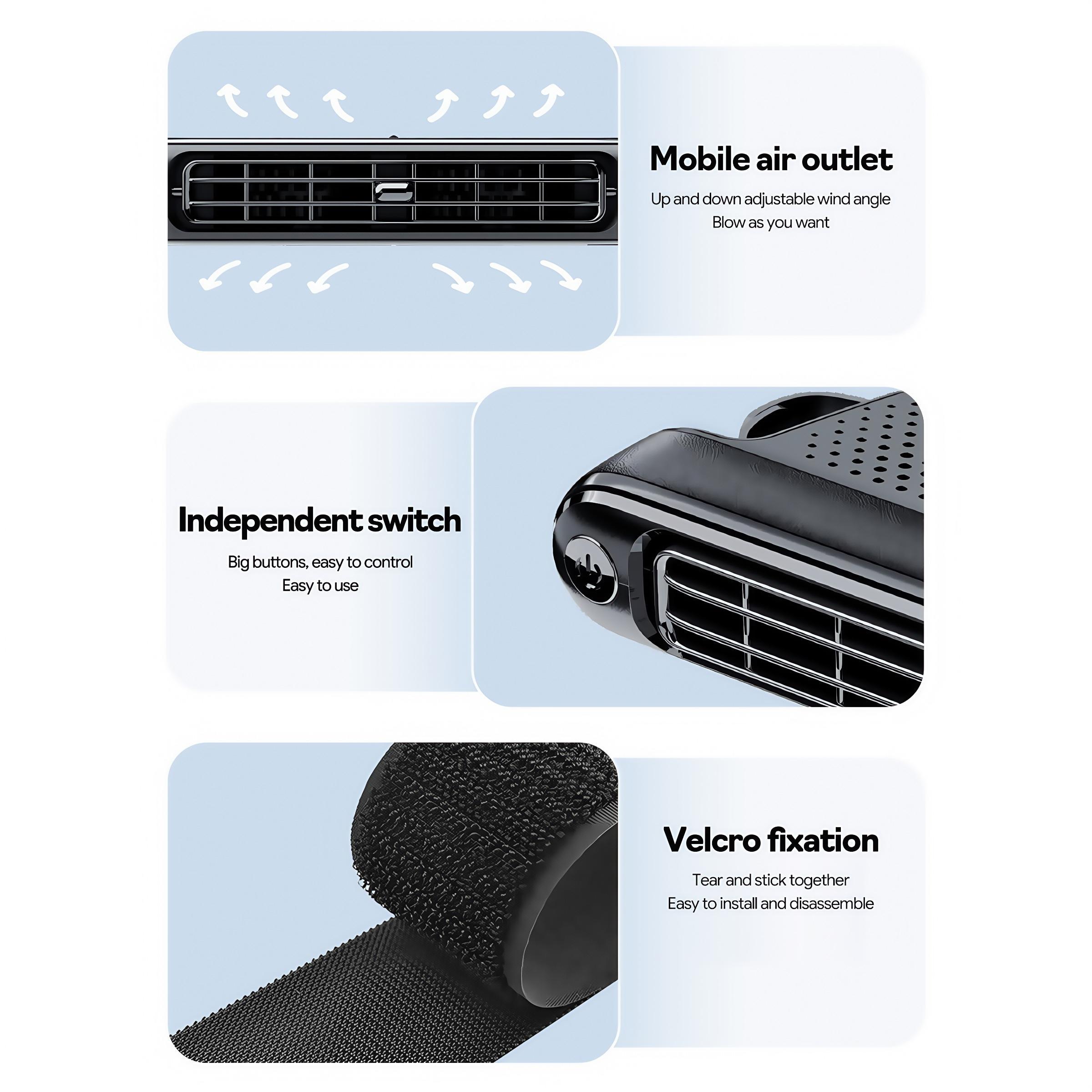 Usb Plug and Play, Car Seat Fan, Portable Wake-up Seat Cooler, Adjustable Vents, 3 Gear Wind Speed, Suitable for Most Cars, Suv, Rv, Boat, Usb Cooling Fan