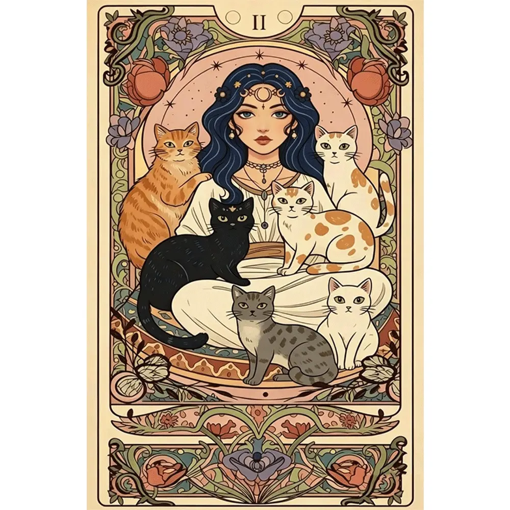 1PC,2D Vintage Boho Goddess with Cats Diamond Painting Kit DIY Rhinestone Art for Home Decor Adults Kids Craft Gift Idea Crystal Embroidery Mosaic Wall Art Decoration Handmade Hobby Supplies
