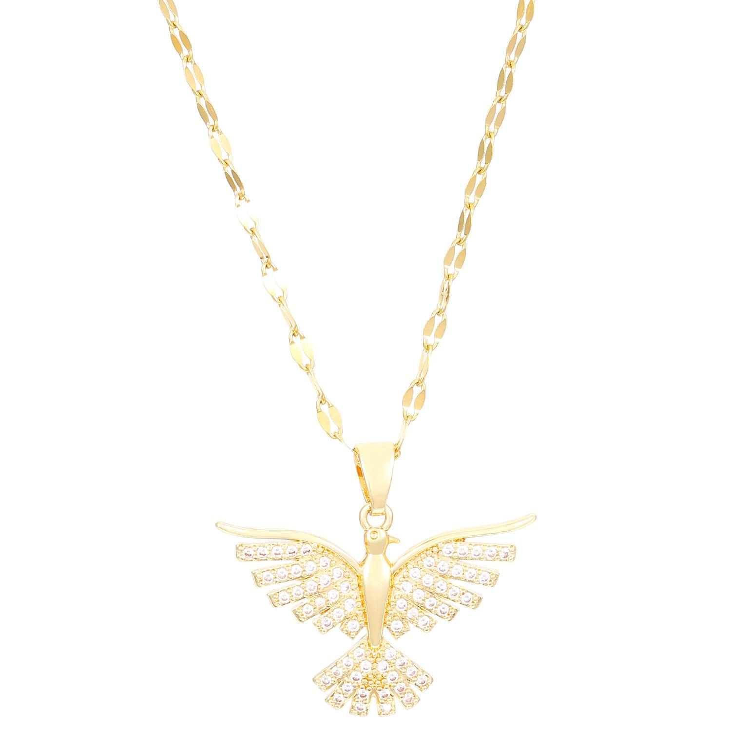 Gold Plated Iced Out Eagle Pendant Necklace for Men Sparkling CZ Eagle Necklace 14K Gold Plated Double Chains Hypoallergenic Everyday Jewelry Gift
